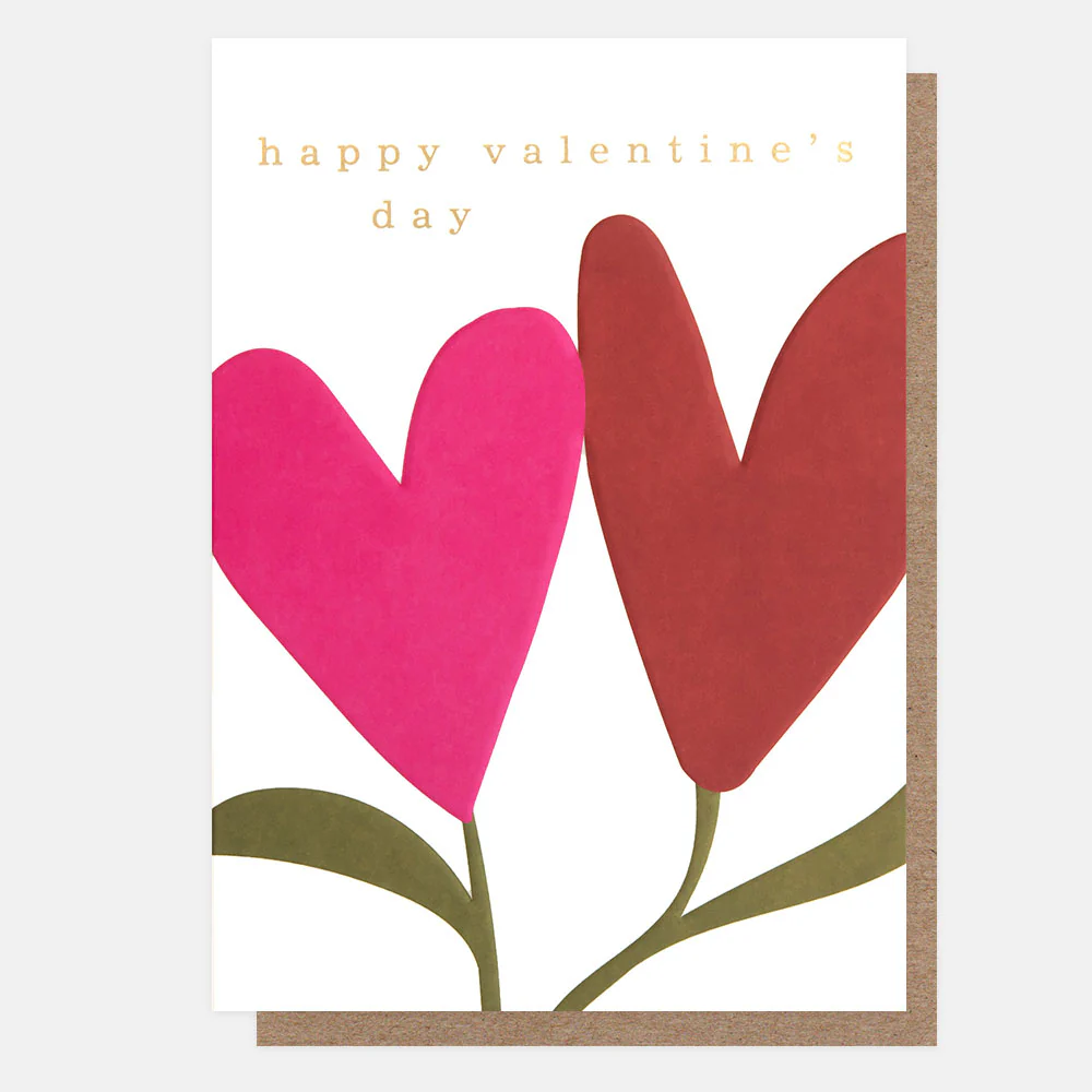 Valentine's Day card with pink and red hearts on a white background