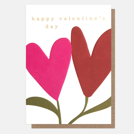 Valentine's Day card with pink and red hearts on a white background
