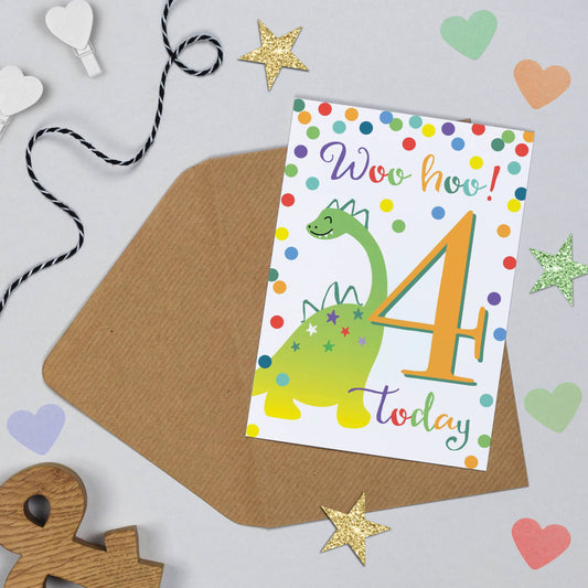 Dino 4th Birthday Card