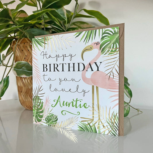 Flamingo Auntie Birthday Card
