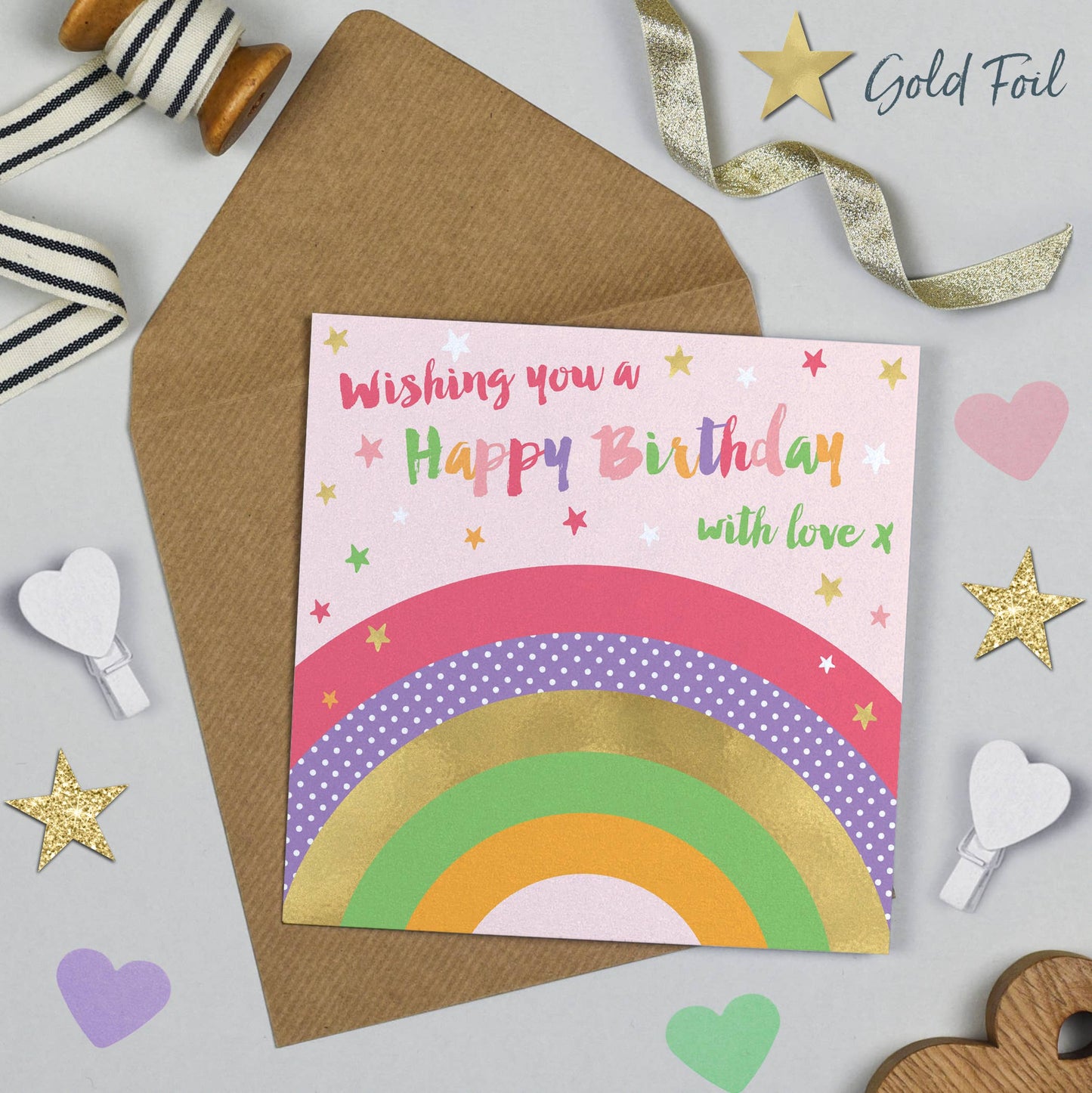 Over The Rainbow Pink Birthday Card