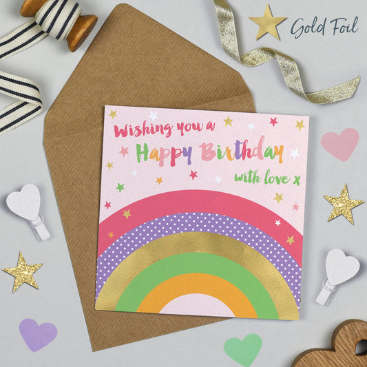 Over The Rainbow Pink Birthday Card