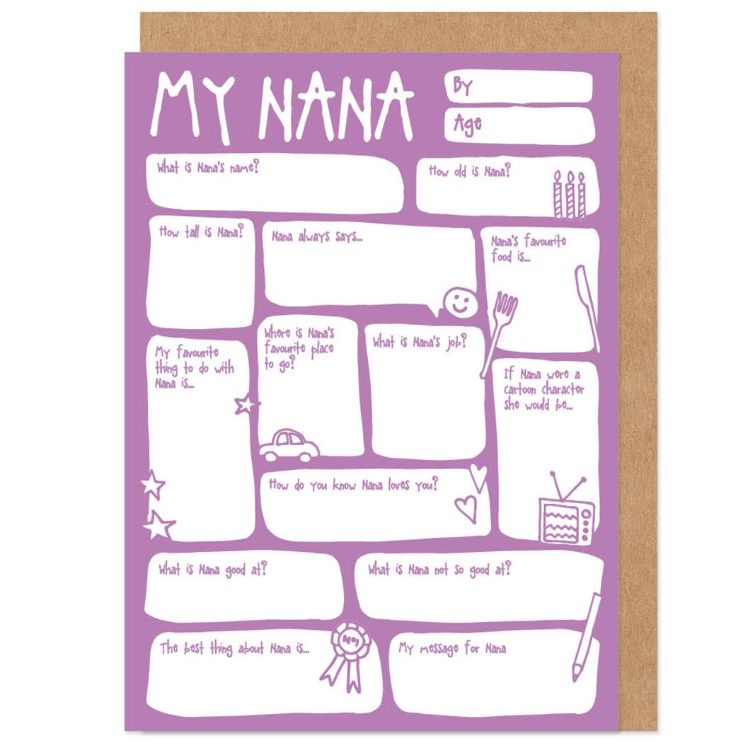 Personalised Nana Fill In The Blanks Greetings Card