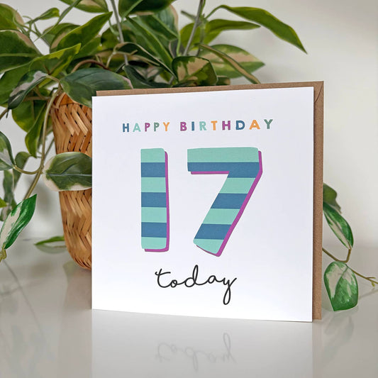 Candy Stripe 17th Birthday Card