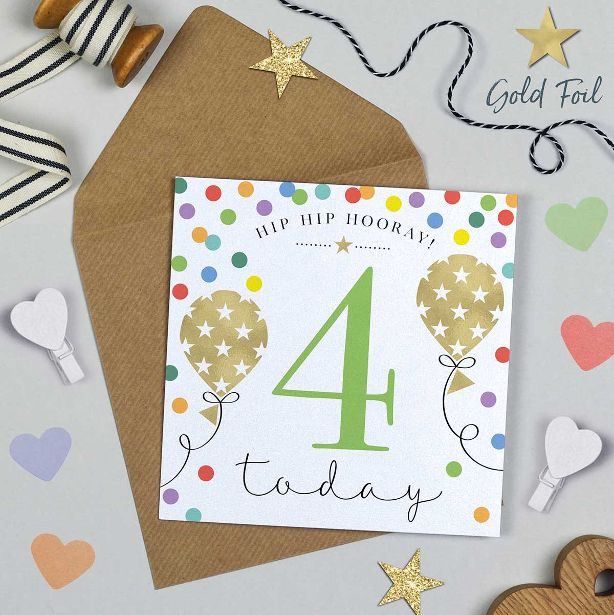 Balloon Brights 4th Birthday Card