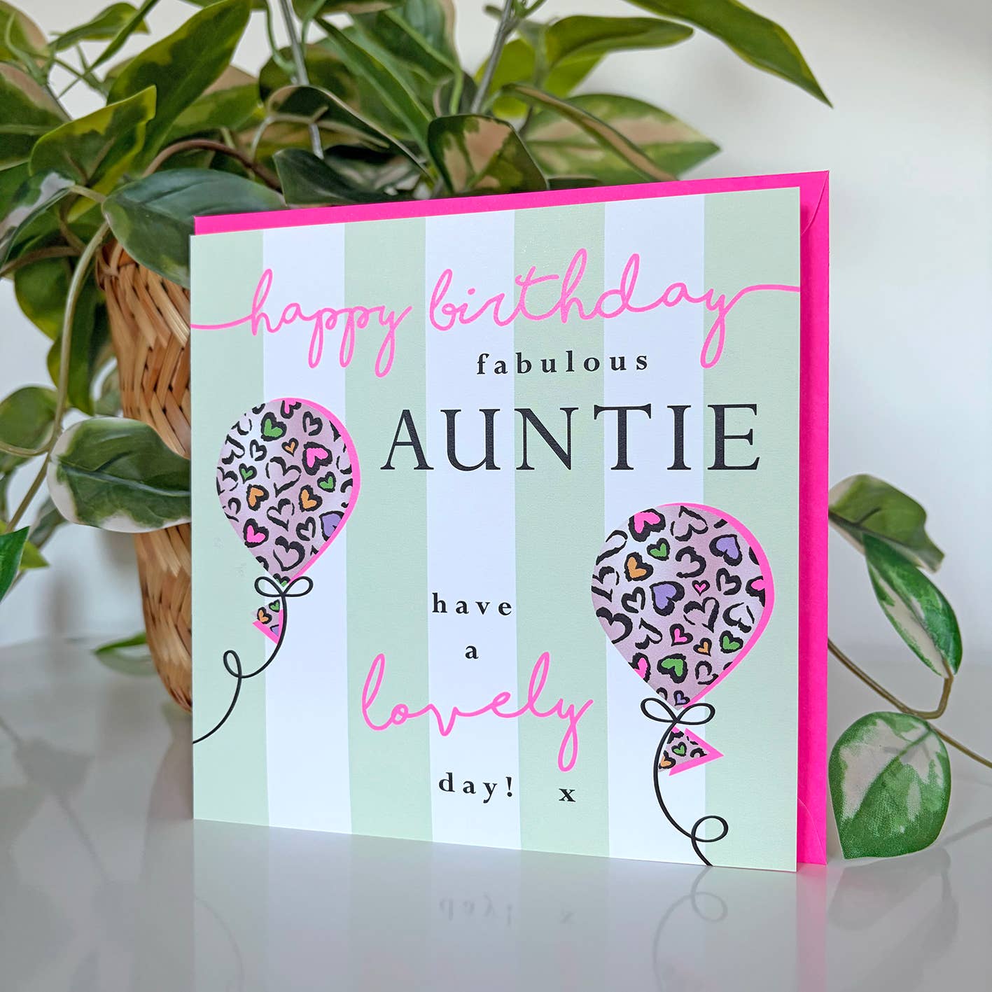 Leopard Love Balloon Auntie Birthday Card
