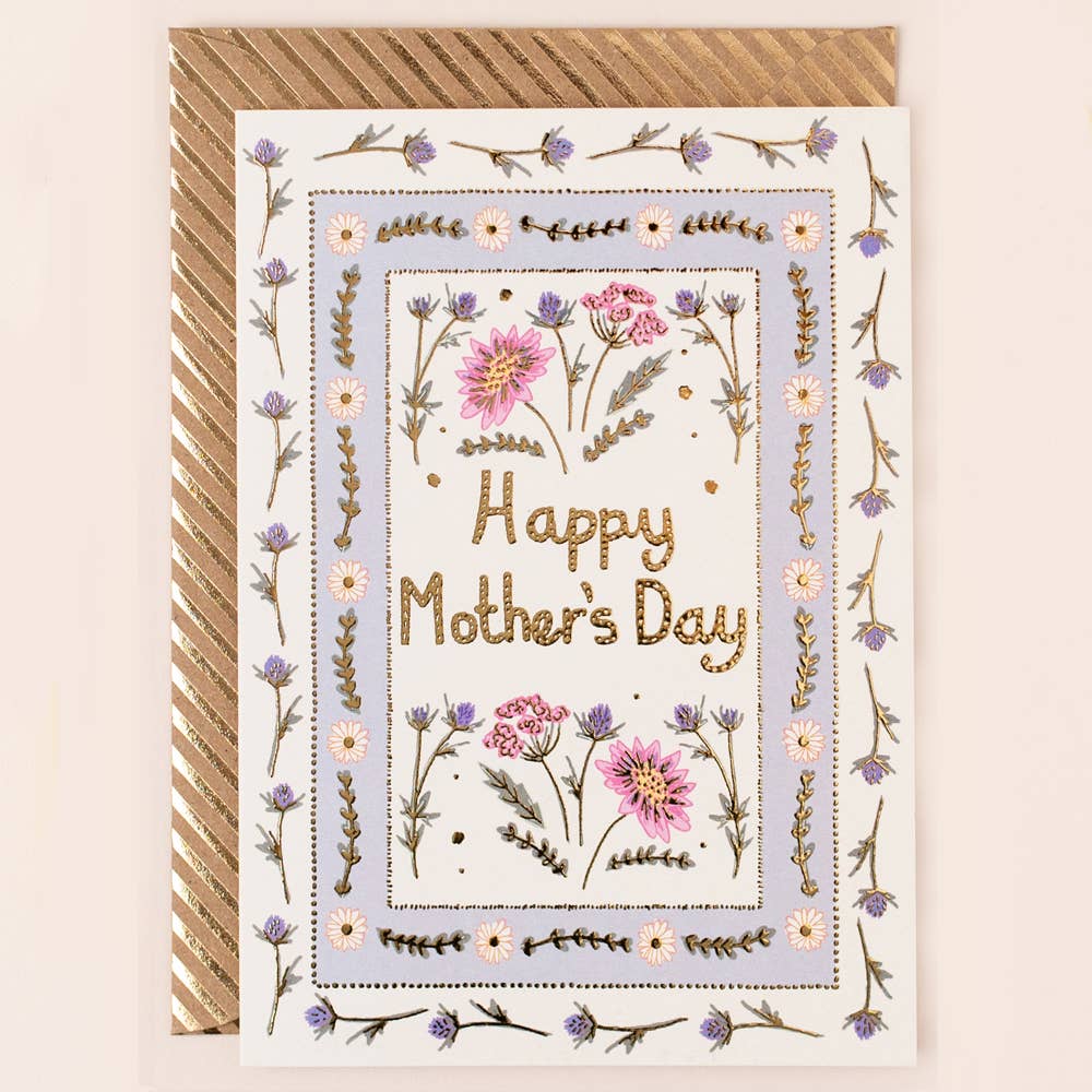 Mother's Day Card Floral Border Gold Foiled
