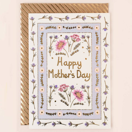 Mother's Day Card Floral Border Gold Foiled