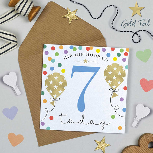 Balloon Brights 7th Birthday Card