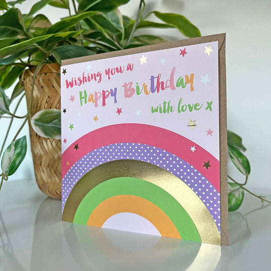 Over The Rainbow Pink Birthday Card