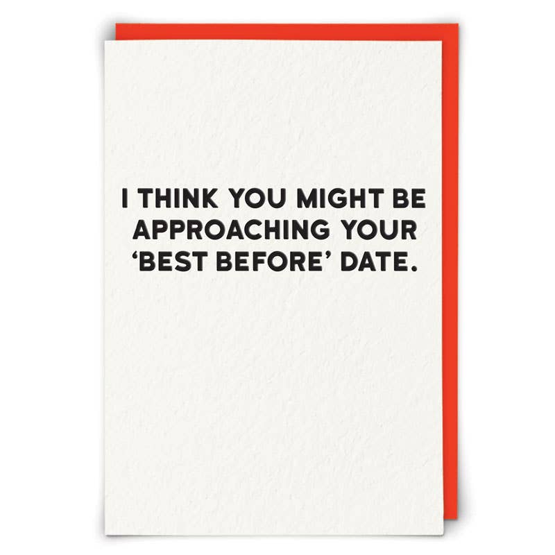 Card with humorous text on a white background