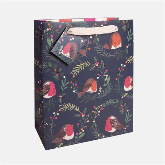 Robins and Wreaths Large Christmas Gift Bag