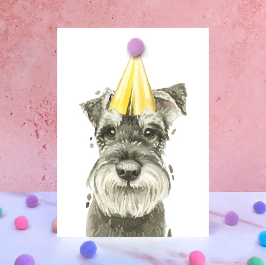 Schnauzer Party Hat Greeting Card