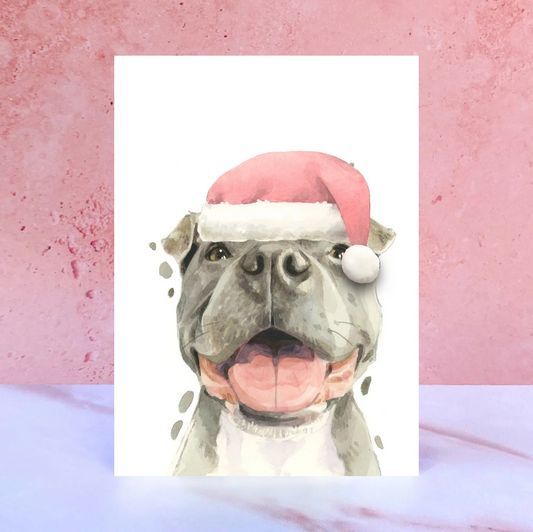 Staffie Christmas Hat Greeting Card