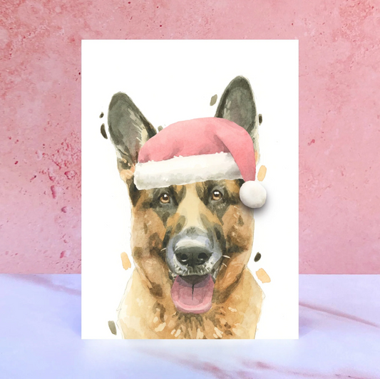 German Shepherd Christmas Hat Greeting Card