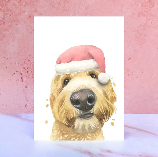 Golden Doodle/Cockerpoo/Labradoodle Spaniel Santa Hat Christmas Card