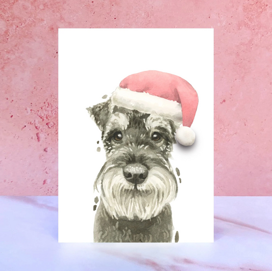 Schnauzer Santa Hat Christmas Card