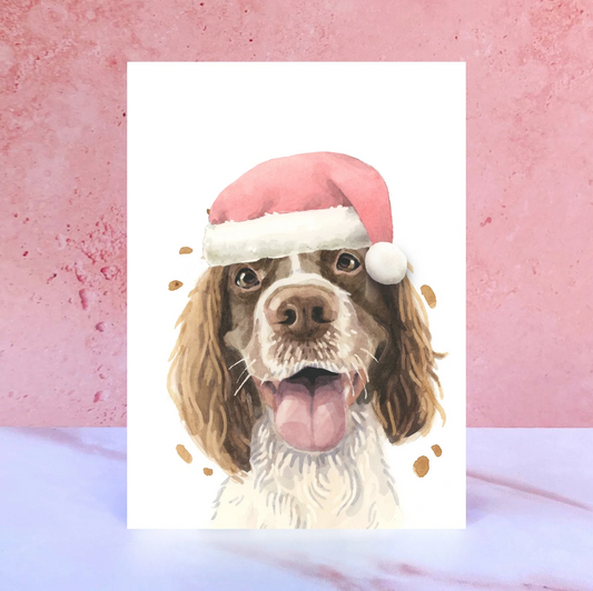 Springer Spaniel Santa Hat Christmas Card