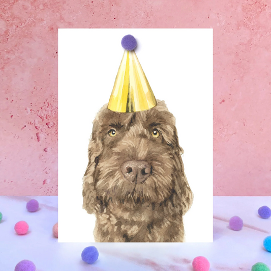 Chocolate Cockerpoo Party Hat Greeting Card