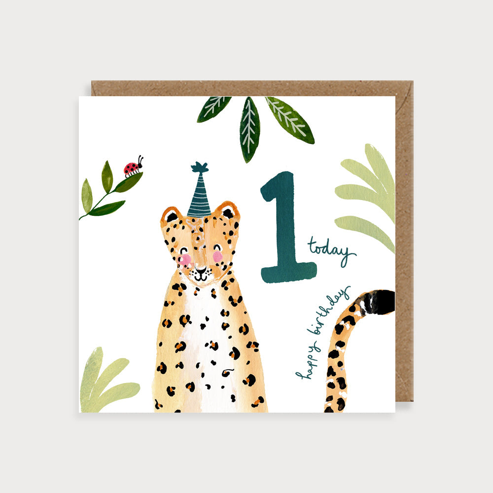 First Birthday Leopard Greeting Card