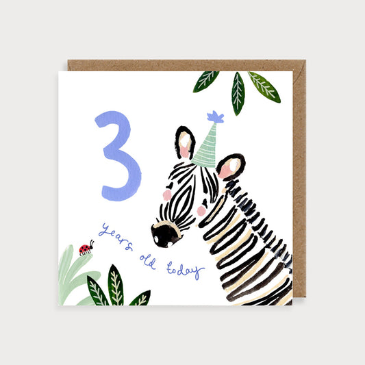 Third Birthday Zebra Greeting Card