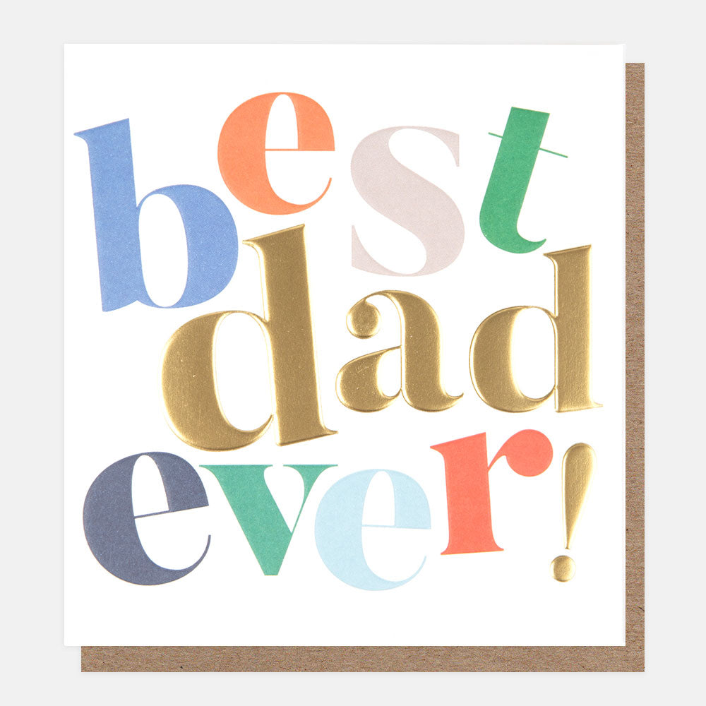 White card with the words ‘Best Dad Ever’ on it in different colours.