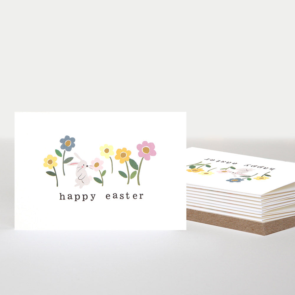 A gorgeous small card with one bunny and 5 multi-coloured flowers.