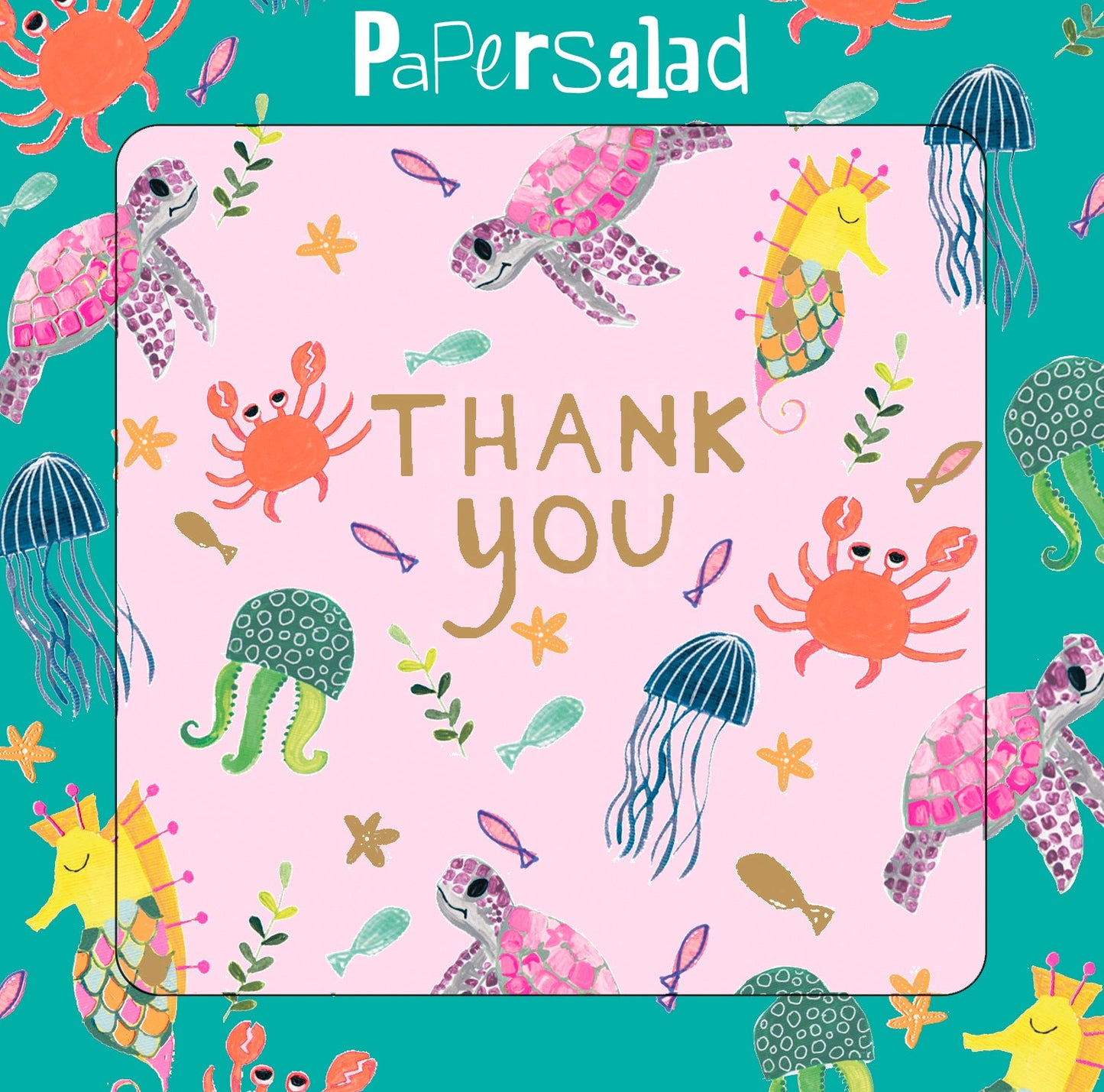 Pack of 5 Thank You Cards - Sealife Themed