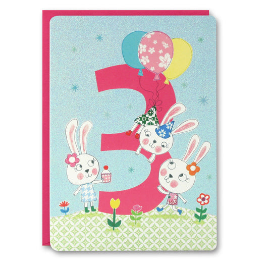 Girl's Age 3 Bunny Card