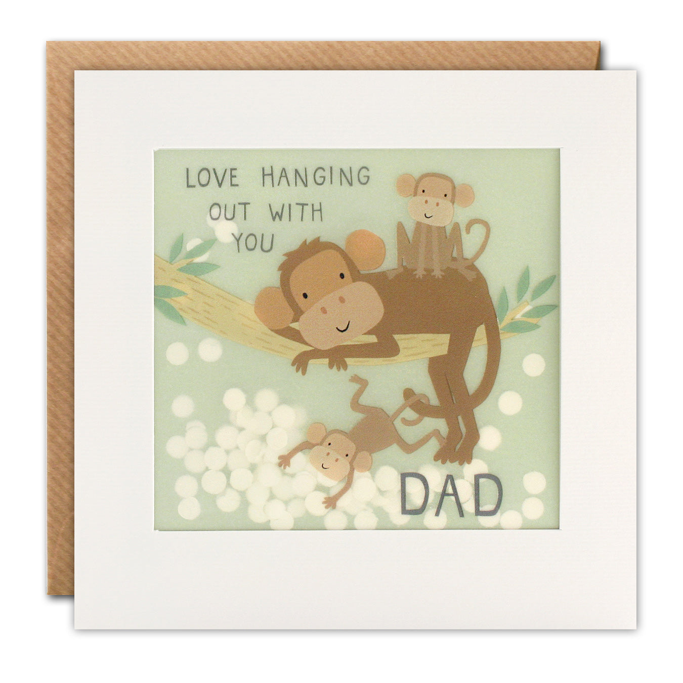 A white framed card with two monkeys and the words ‘Love hanging out with you Dad’